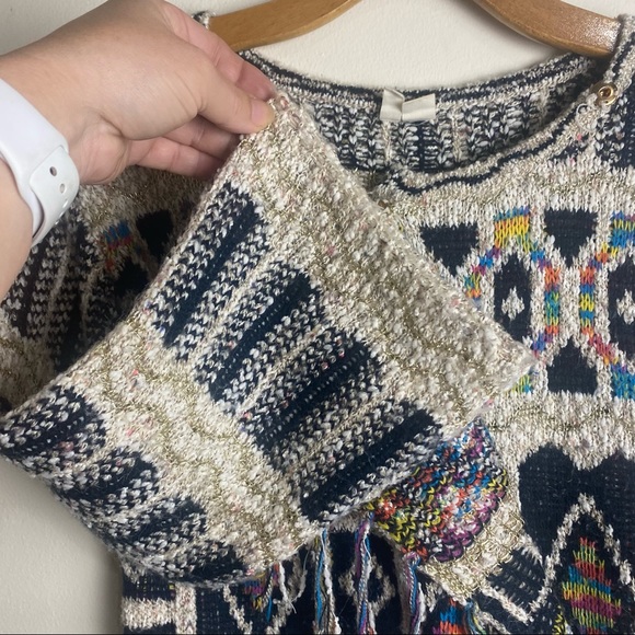 Anthropologie moth colorful side snap sweater with gold thread EUC SZ XS - Picture 10 of 10
